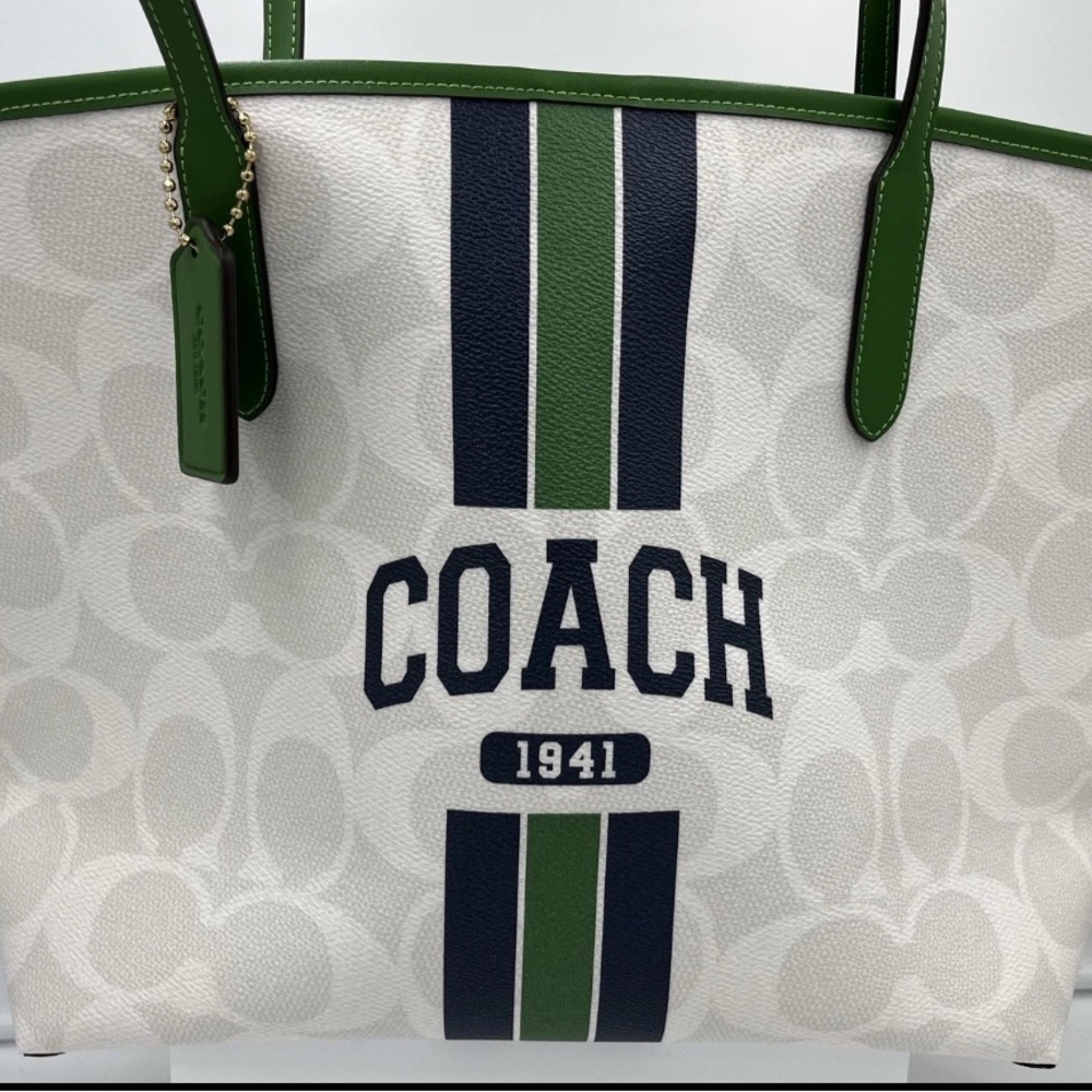 NWT Coach City Tote Bag In Signature Canvas W/ Coach Graphic CBI79 Chalk/Kelly - Picture 7 of 15